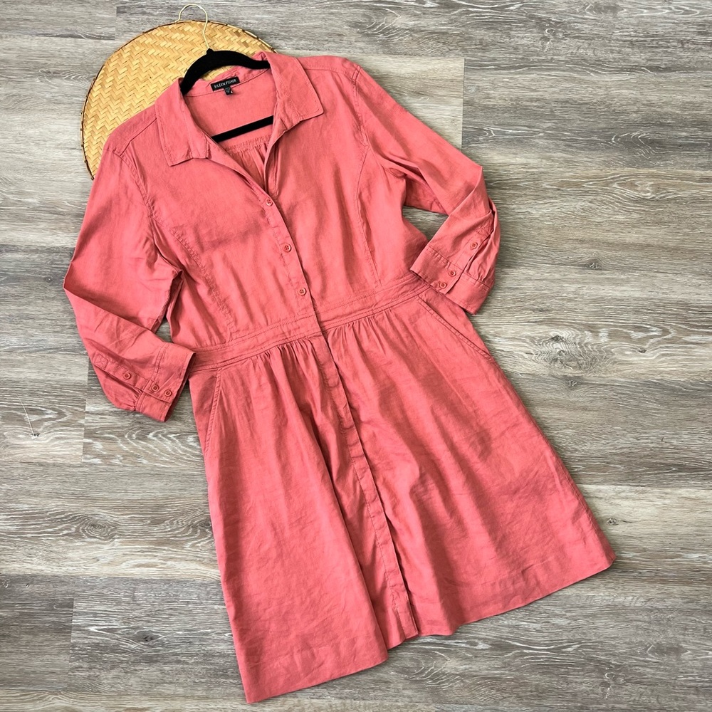 Eileen fisher salmon pink button front dress